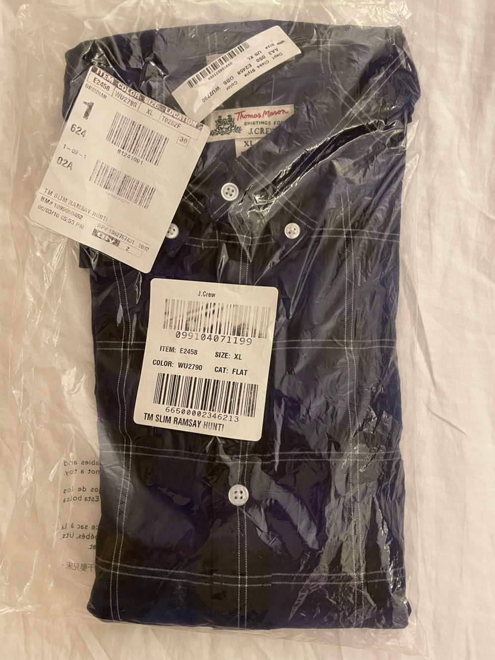 Thomas Mason for J. Crew Navy Plaid Button-down Shirt XL Slim